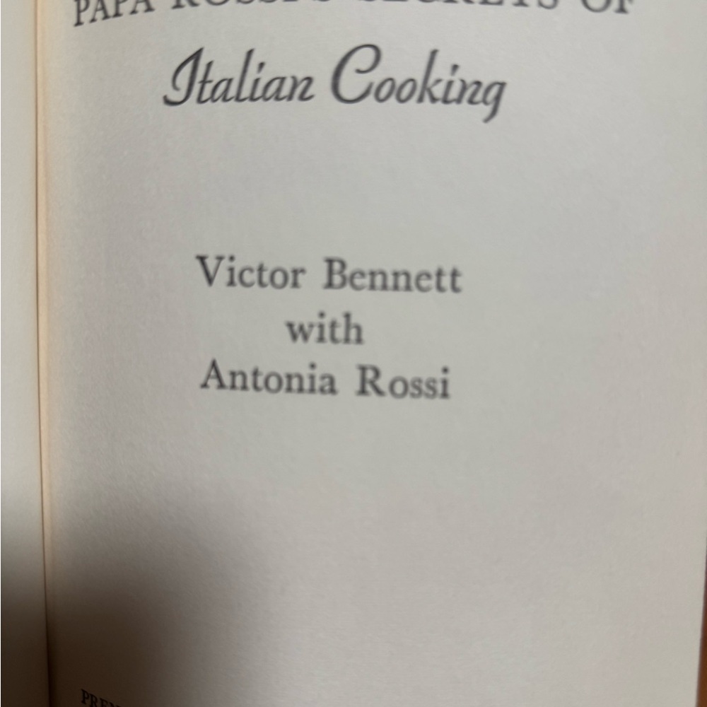 Papa Rossi's Secrets of Italian Cooking Book- Vintage 1969